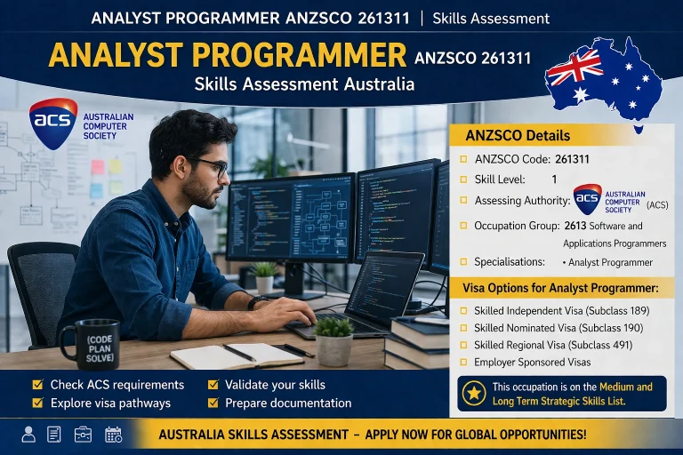 Analyst Programmer ANZSCO 261311 skills assessment Australia ACS requirements