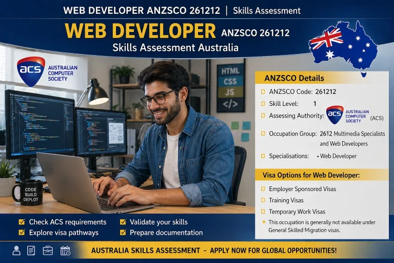 Web Developer ANZSCO 261212 skills assessment Australia ACS requirements