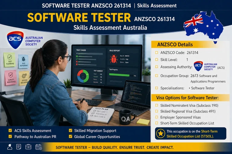 Software Tester ANZSCO 261314 skills assessment Australia with ACS requirements and visa options