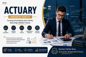 Actuary ANZSCO 224111 professional analyzing financial risk and statistical data.