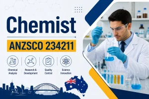 Chemist ANZSCO 234211 conducting laboratory chemical analysis.