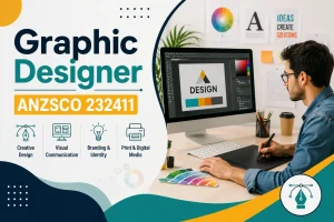 Graphic Designer ANZSCO 232411 creating branding and digital design projects.