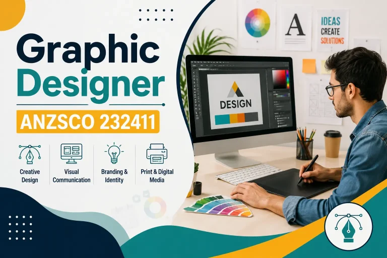 Graphic Designer ANZSCO 232411 creating branding and digital design projects.